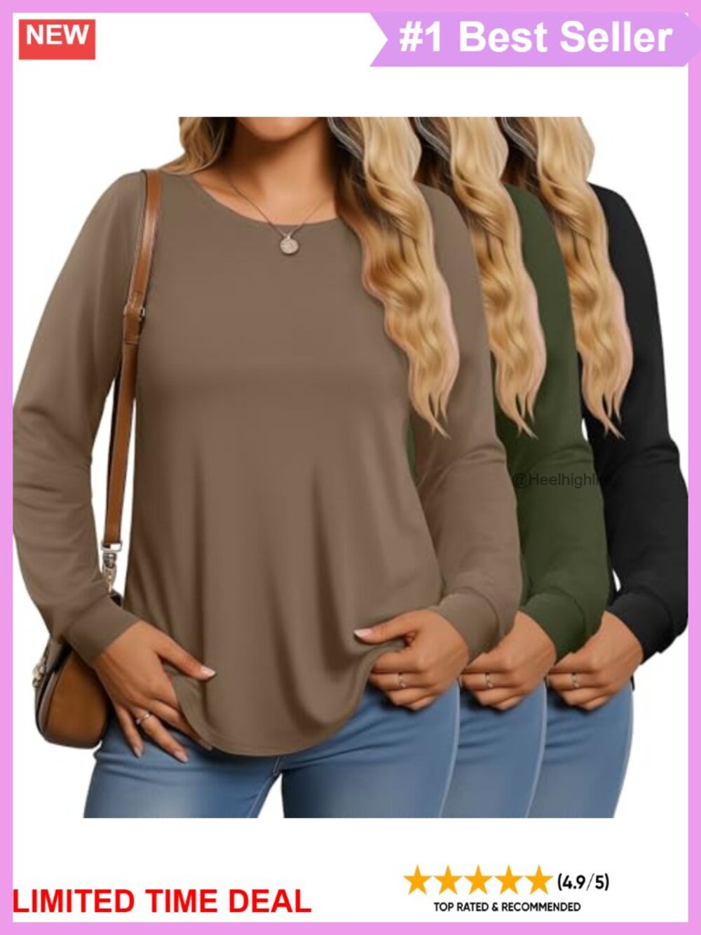 3 Pack Women's Plus Size Long Sleeve Tunic Tops Soft Crew Neck Casual Shirts